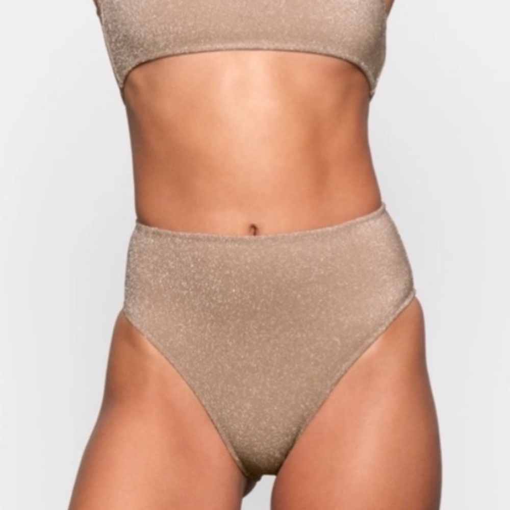 Skims Glitter Swim Mis Waist Bikini Bottoms Sienna Size XXS
